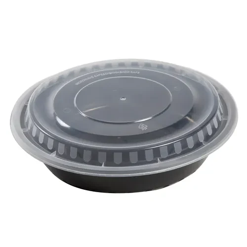 48 oz. Round To-Go Combo Container, Black with Clear Lid | Case of 150