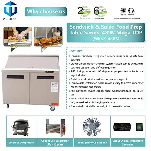 Westlake WKSR-48BM Salad Prep Table Refrigerator 2 Door 33-40°F — view 4