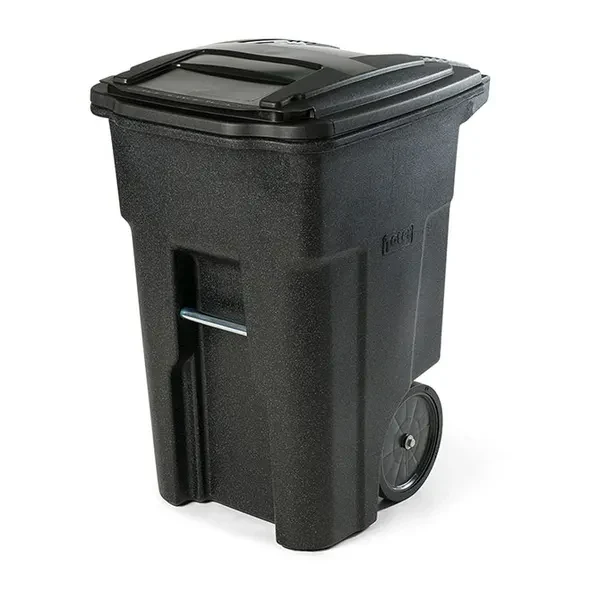 Toter ANA48-56599 48 Gallon Blackstone Body Rollout Trash Container with Black Lid and Two Wheels