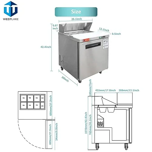 Westlake WKSR-27B Salad Prep Table Refrigerator 1 Door 33-40°F — view 2