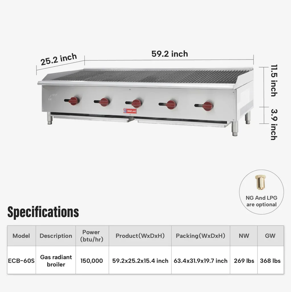 Westlake ECB-60S Gas Radiant Broiler 59.2" 150,000 Btu — view 2