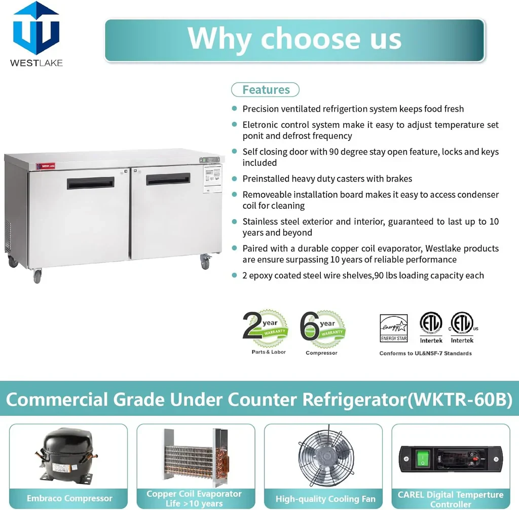 Westlake WKTR-60B Undercounter Refrigerator 2 Door 33-40°F — view 5