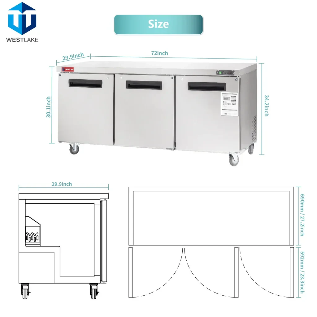 Westlake WKTF-72B Undercounter Freezer 3 Door -8-0°F — view 2
