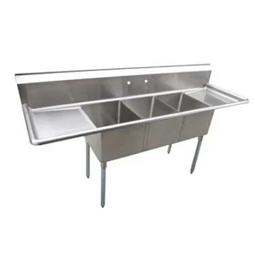 Serv-Ware E3CWP18182-24 Three-Compartment Underbar Sink 18" x 18" Bowls with 24" Drainboard — main image