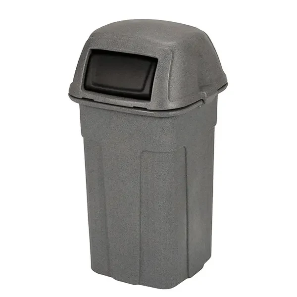 Toter SHL50-90763 50 Gallon Slimline Graystone Square Trash Container with Hinged Dome Lid