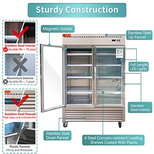 Westlake WKR-49BG Glass Door Merchandiser Refrigerator 2 Door 33-40°F — view 6