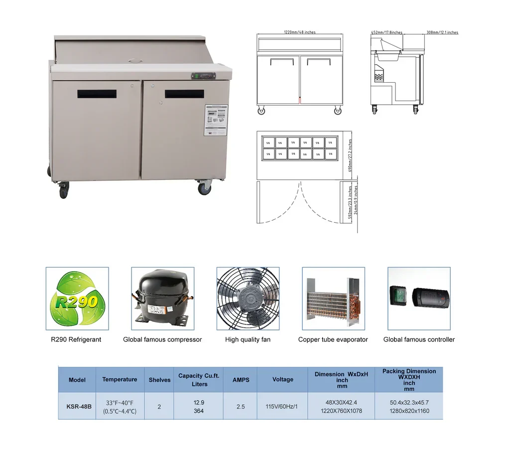 Westlake WKSR-48B Salad Prep Table Refrigerator 2 Door 33-40°F — view 4