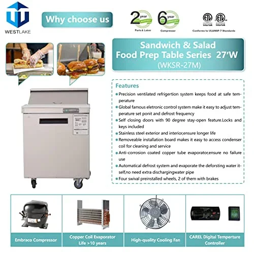 Westlake WKSR-27B Salad Prep Table Refrigerator 1 Door 33-40°F — view 6