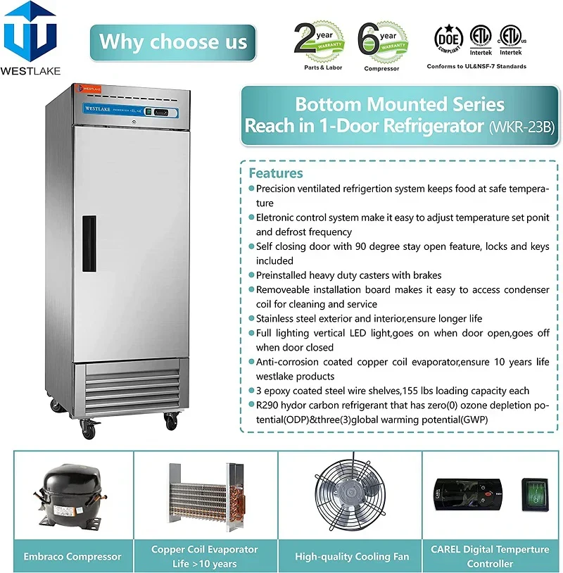 Westlake WKR-23B Reach-In Refrigerator 1 Door 33-40°F — view 5