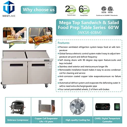 Westlake WKSR-60BM Salad Prep Table Refrigerator 2 Door 33-40°F — view 6