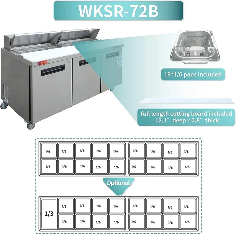 Westlake WKSR-72B Salad Prep Table Refrigerator 3 Door 33-40°F — view 6