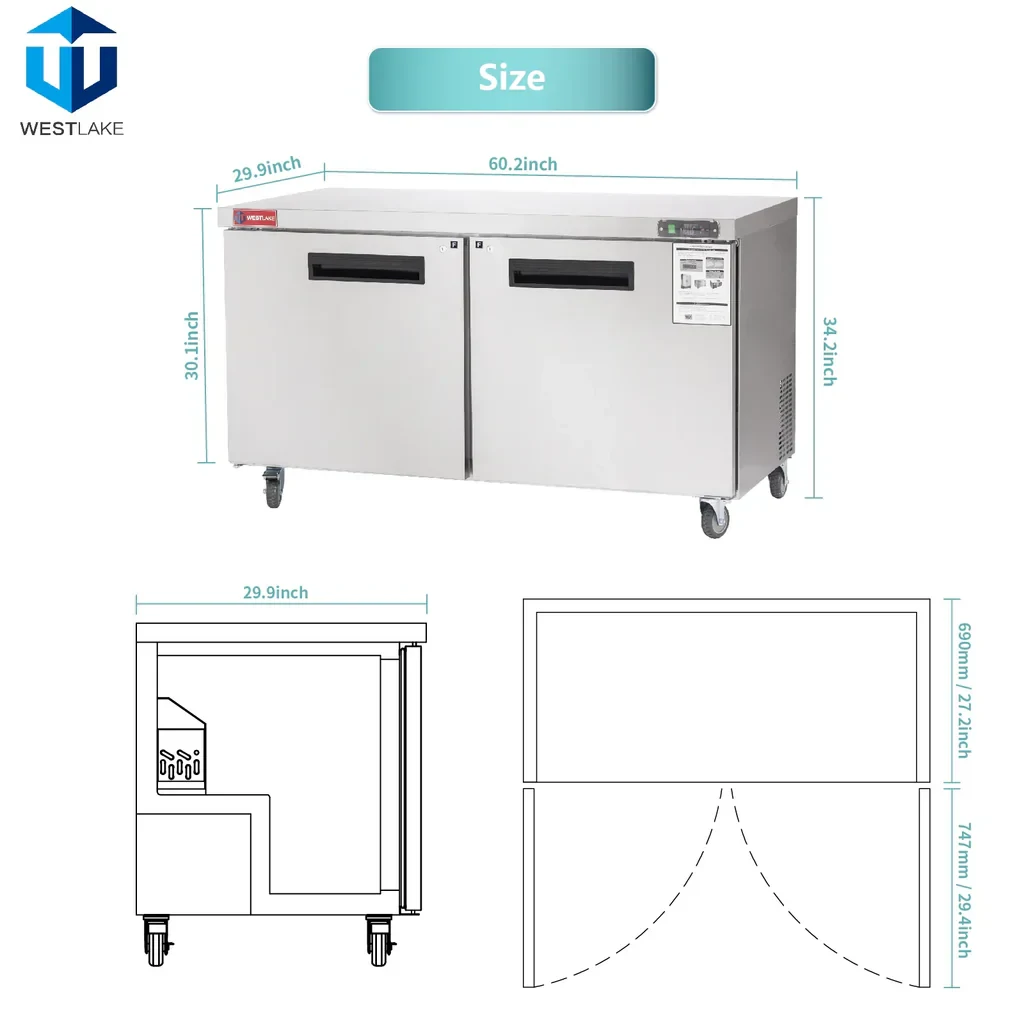 Westlake WKTF-60B Undercounter Freezer 2 Door -8-0°F — view 2