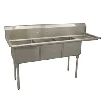Serv-Ware D3CWP1818R-18 Three-Compartment Sink 18" x 18" Bowls Right 18" Drainboard — main image