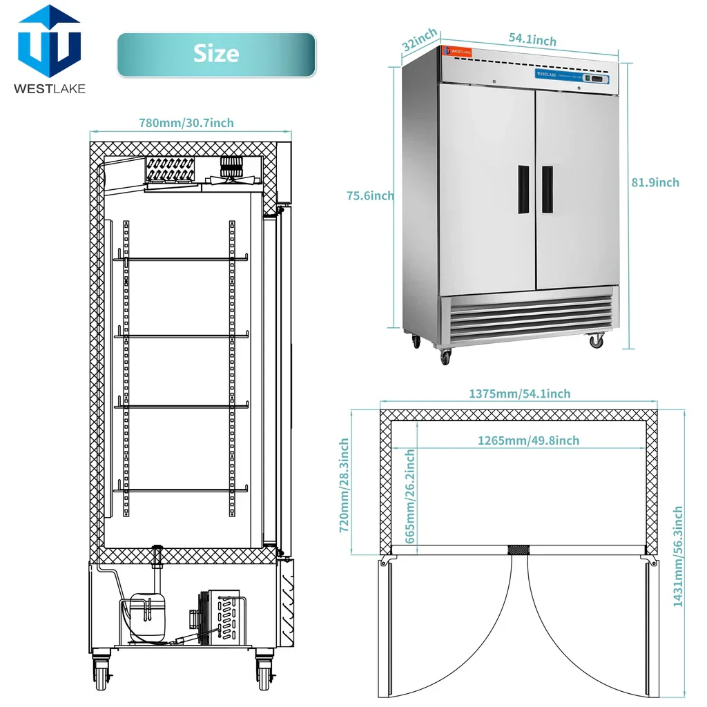 Westlake WKR-49B Reach-In Refrigerator 2 Door 33-40°F — view 5