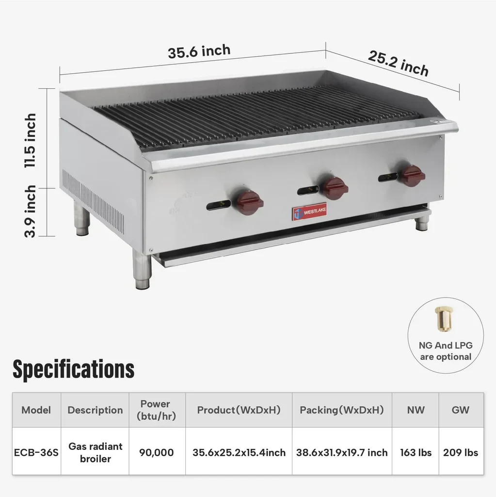 Westlake ECB-36S Gas Radiant Broiler 35.6" 90,000 Btu — view 2