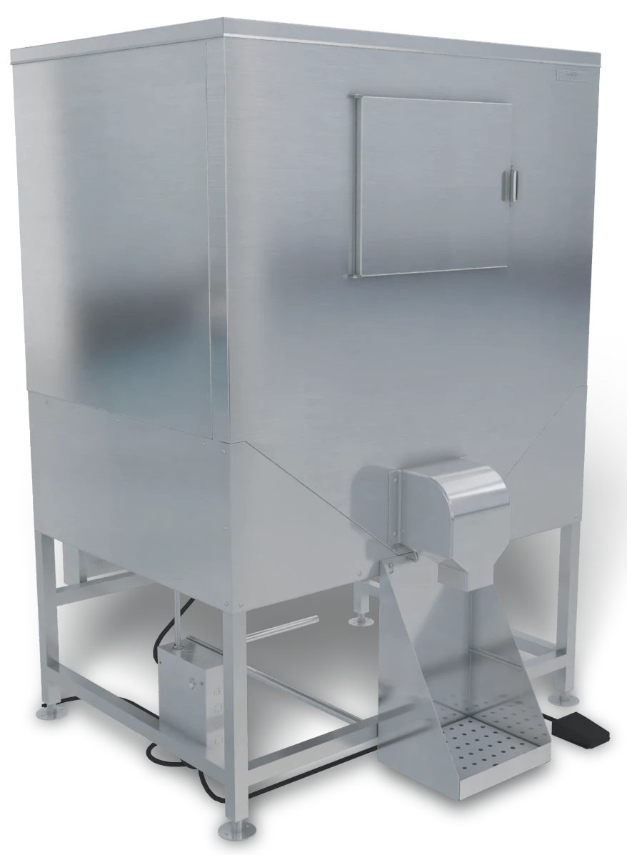 Kloppenberg DISP-1000-IBU Freestanding Ice Bagging/Dispensing Bin 1078 Pound Capacity Foot Pedal Actuation Cube Style Ice — 110V, 1PH — main image
