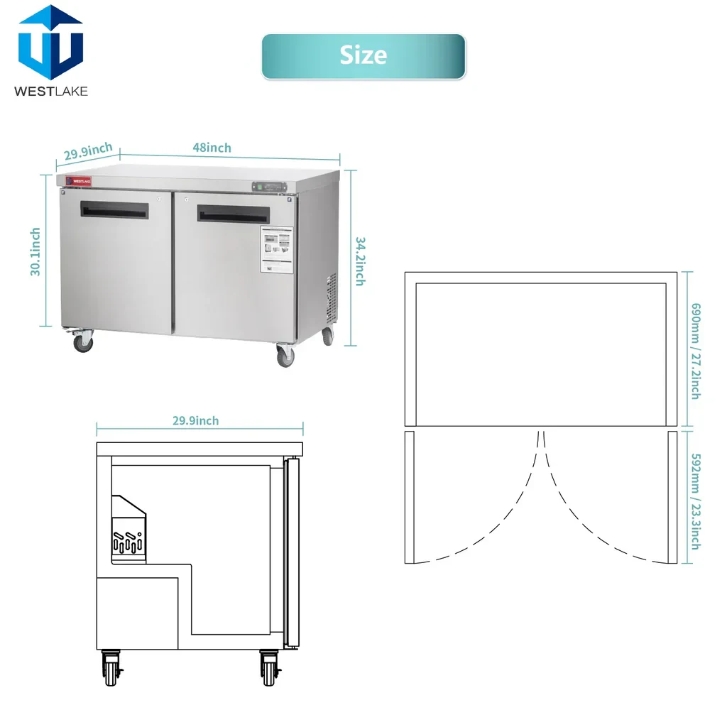 Westlake WKTF-48B Undercounter Freezer 2 Door -8-0°F — view 2