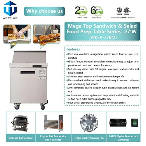 Westlake WKSR-27BM Salad Prep Table Refrigerator 1 Door 33-40°F — view 5