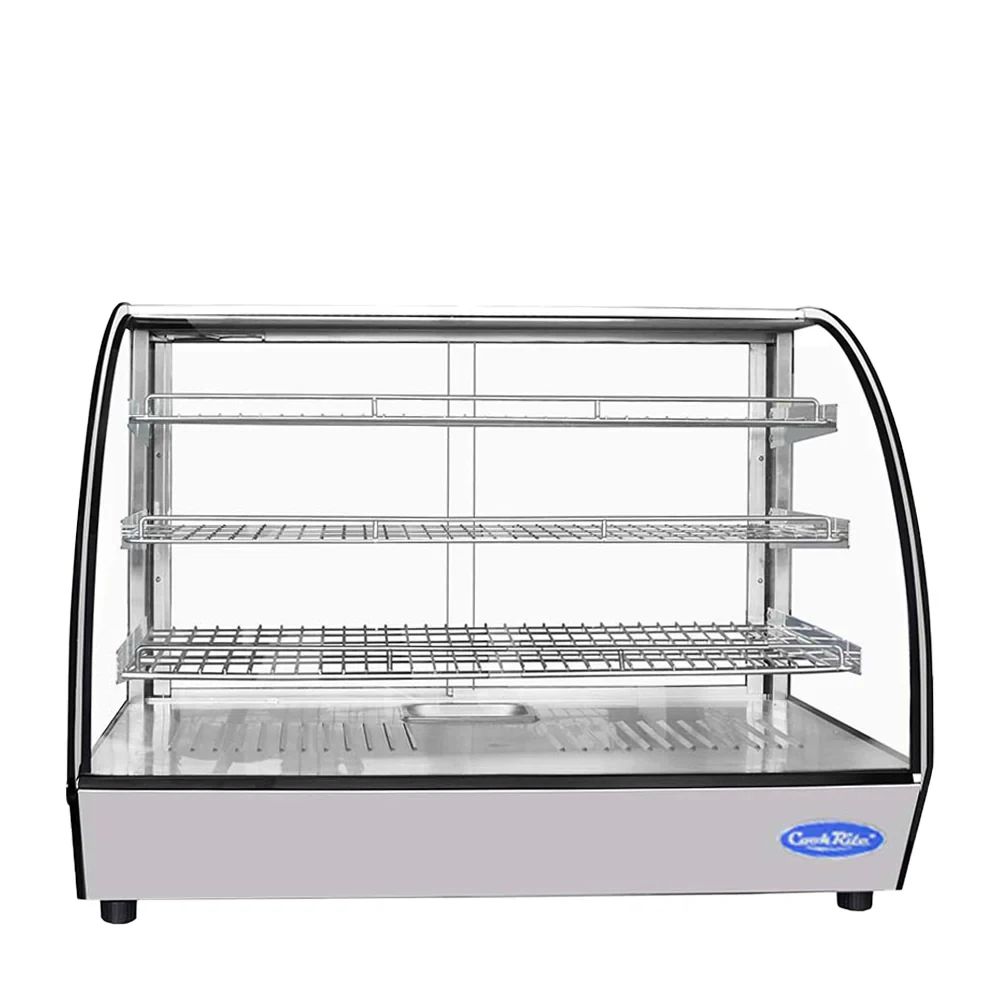 Atosa CHDC-56 Heated Display Case Curved 5.6 Cu Ft 3 Shelves Sliding Rear Doors — main image