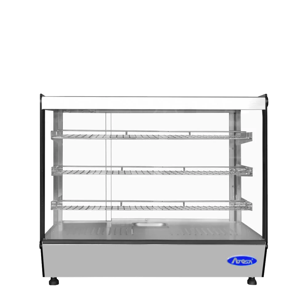 Atosa CHDS-53 Heated Display Case Square 5.3 Cu Ft 3 Shelves Sliding Rear Doors — main image