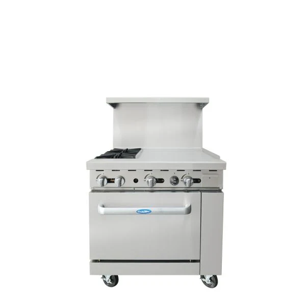 Atosa AGR-2B24GR Gas Range 36 Inch 2 Burners With 24 Inch Right Griddle And 26.5 Inch Oven — main image