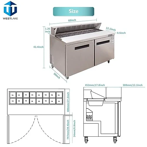 Westlake WKSR-60B Salad Prep Table Refrigerator 2 Door 33-40°F — view 3