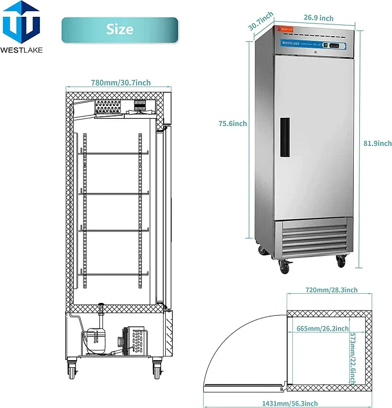 Westlake WKR-23B Reach-In Refrigerator 1 Door 33-40°F — view 4