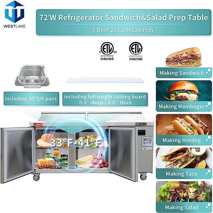 Westlake WKSR-72BM Salad Prep Table Refrigerator 3 Door 33-40°F — view 2