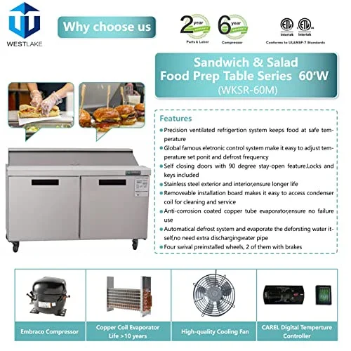 Westlake WKSR-60B Salad Prep Table Refrigerator 2 Door 33-40°F — view 7