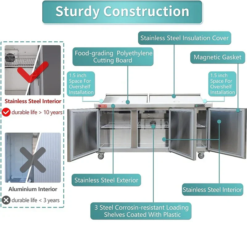Westlake WKSR-72B Salad Prep Table Refrigerator 3 Door 33-40°F — view 5