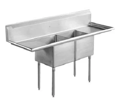 Serv-Ware E2CWP18182-18 Two-Compartment Underbar Sink 18" x 18" Bowls with 18" Drainboard — main image
