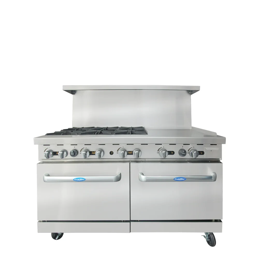 Atosa AGR-6B24GR Gas Range 60 Inch 6 Burners With 24 Inch Right Griddle And Two 26.5 Inch Ovens — main image