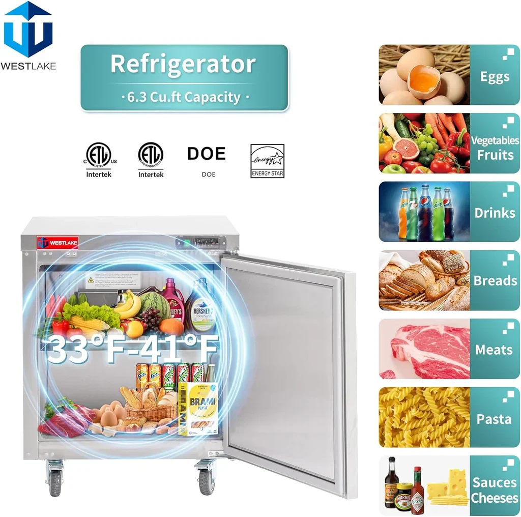 Westlake WKTR-27B Undercounter Refrigerator 1 Door 33-40°F — view 2