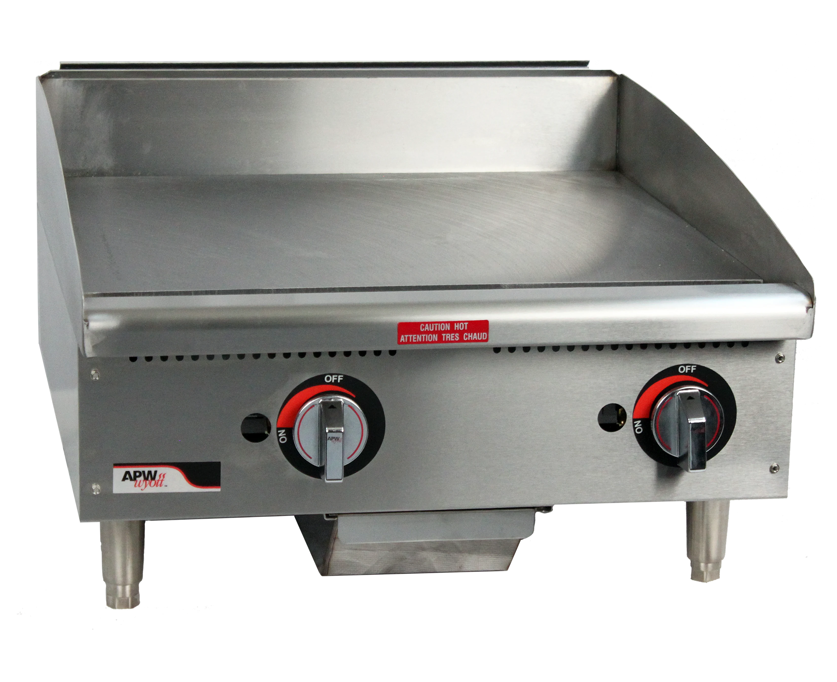 APW Wyott GGT-36S Workline Series Gas Countertop Griddle 36 Inch Wide Thermostatic Control Rectangle Polished Steel 0.75 Inch Thick Plate Light-Duty — Natural Gas, 75000 BTU — main image
