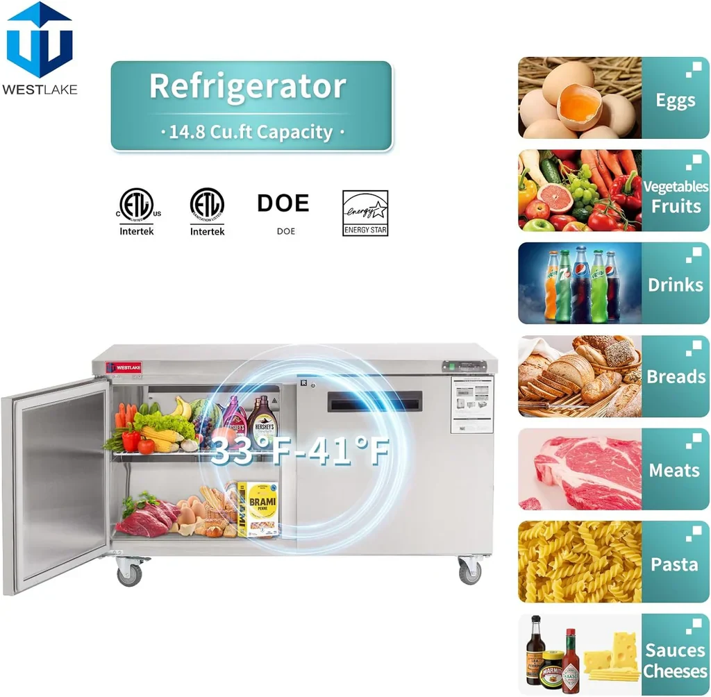 Westlake WKTR-60B Undercounter Refrigerator 2 Door 33-40°F — view 3