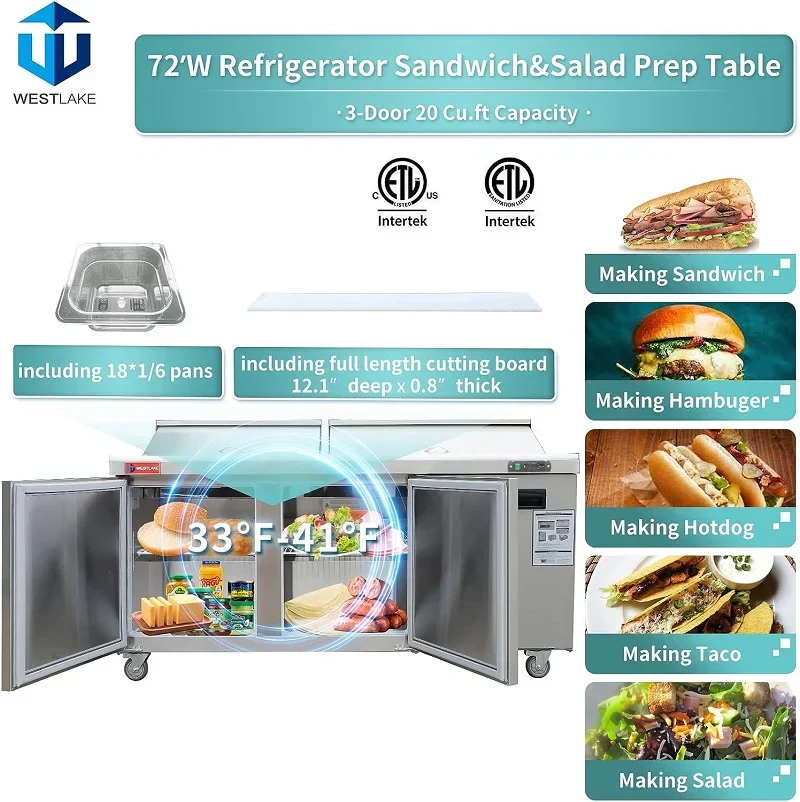 Westlake WKSR-72B Salad Prep Table Refrigerator 3 Door 33-40°F — view 2