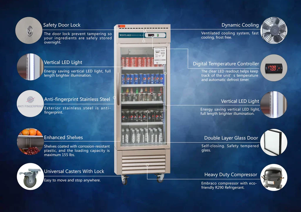 Westlake WKR-23BG Glass Door Merchandiser Refrigerator 1 Door 33-40°F — view 3