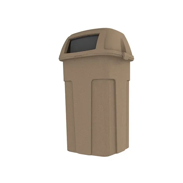 Toter SHL50-90715 50 Gallon Slimline Sandstone Square Trash Container with Hinged Dome Lid