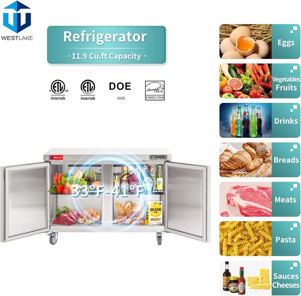 Westlake WKTR-48B Undercounter Refrigerator 2 Door 33-40°F — view 3