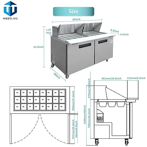 Westlake WKSR-60BM Salad Prep Table Refrigerator 2 Door 33-40°F — view 4