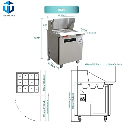 Westlake WKSR-27BM Salad Prep Table Refrigerator 1 Door 33-40°F — view 2