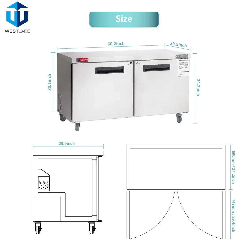 Westlake WKTR-60B Undercounter Refrigerator 2 Door 33-40°F — view 2