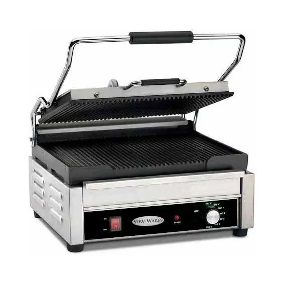 Serv‑Ware EPG‑100GG Panini / Sandwich Grill, 13″ W × 9‑1/20″ D Grilling Surface, Grooved Top & Bottom Plates — main image
