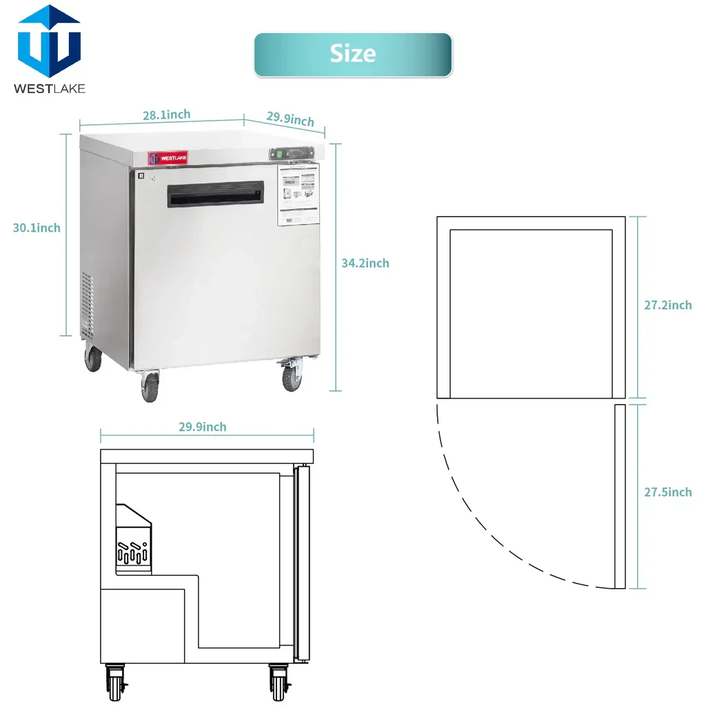 Westlake WKTR-27B Undercounter Refrigerator 1 Door 33-40°F — view 4