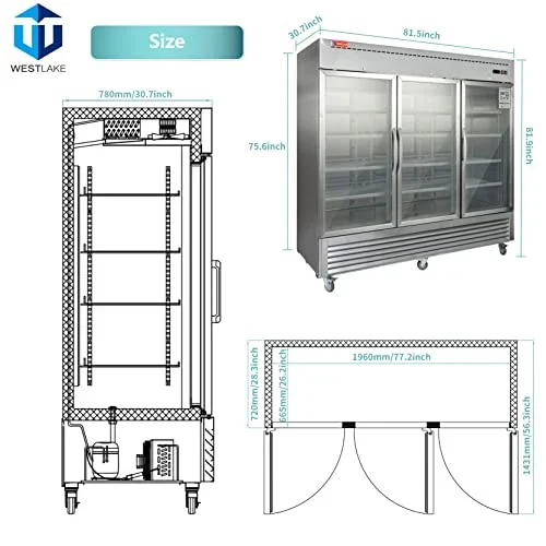 Westlake WKR-82BG Glass Door Merchandiser Refrigerator 3 Door 33-40°F — view 3