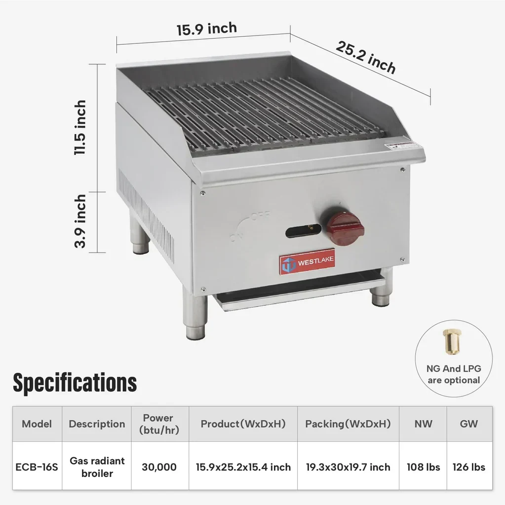 Westlake ECB-16S Gas Radiant Broiler 15.9" 30,000 Btu — view 2
