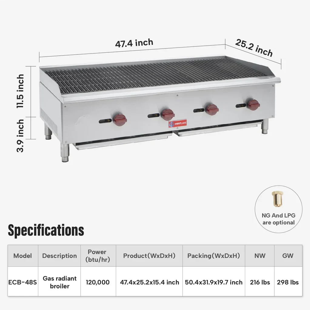 Westlake ECB-48S Gas Radiant Broiler 47.4" 120,000 Btu — view 2