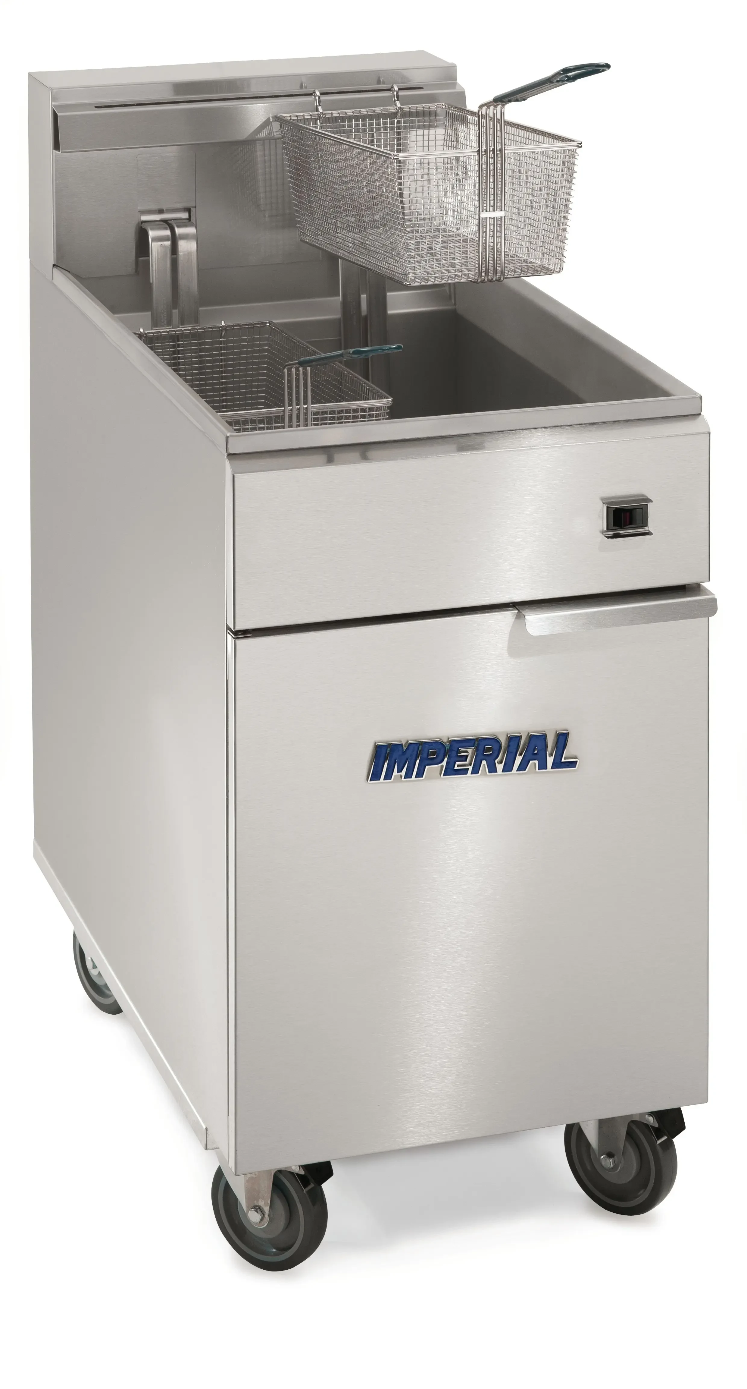 Imperial IFS-75-E Pro Series Electric Freestanding Tilt-Up Ribbon Fryer 1 Vat 75 Pound Heavy-Duty Mechanical Thermostat Control — 480V, 3PH — main image
