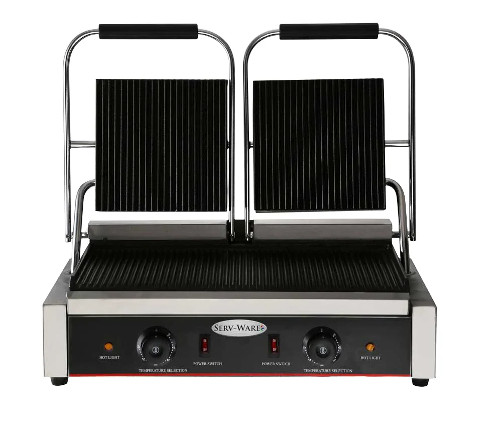 Serv‑Ware EPG‑200GG Panini / Sandwich Grill, Double Electric Plates, Grooved Top & Bottom — main image