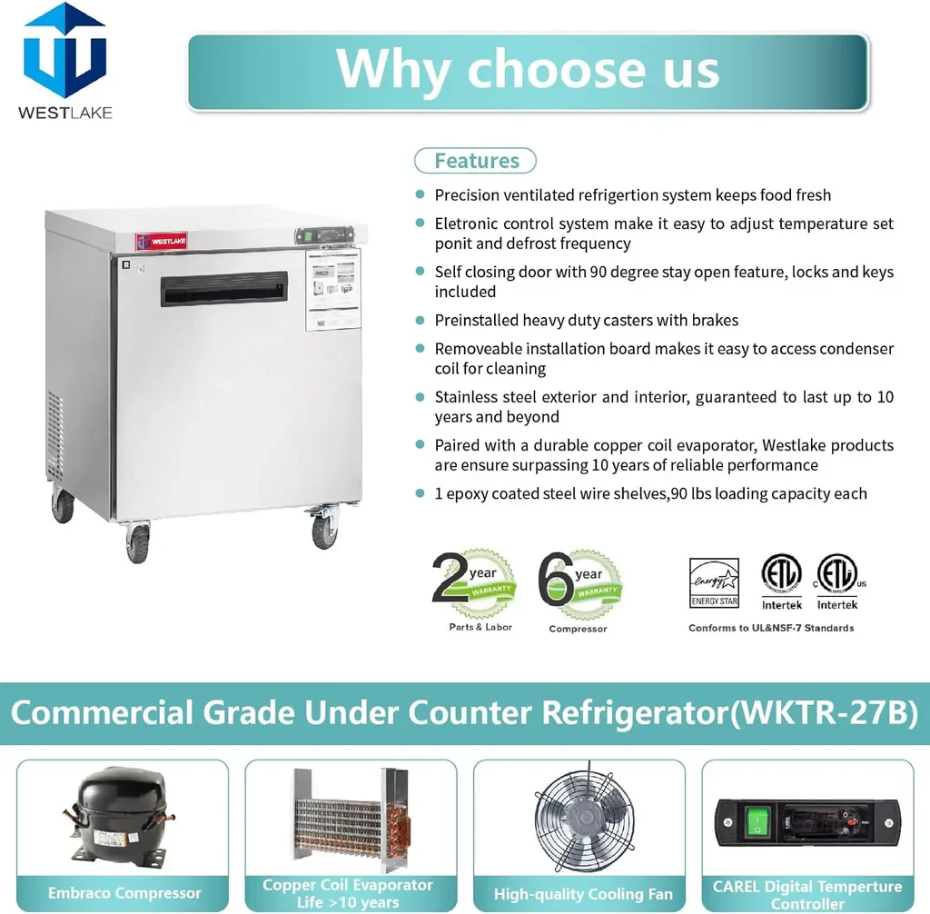 Westlake WKTR-27B Undercounter Refrigerator 1 Door 33-40°F — view 5
